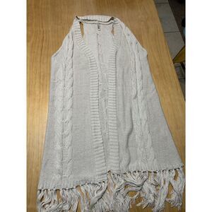 Monoreno Cardigan Women Oatmeal Beige Crochet Sleeveless Size Small